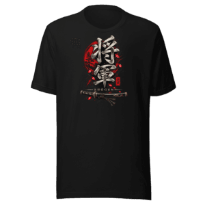 Camiseta Caligrafía Shōgun con katana y sakura | Historiapasión